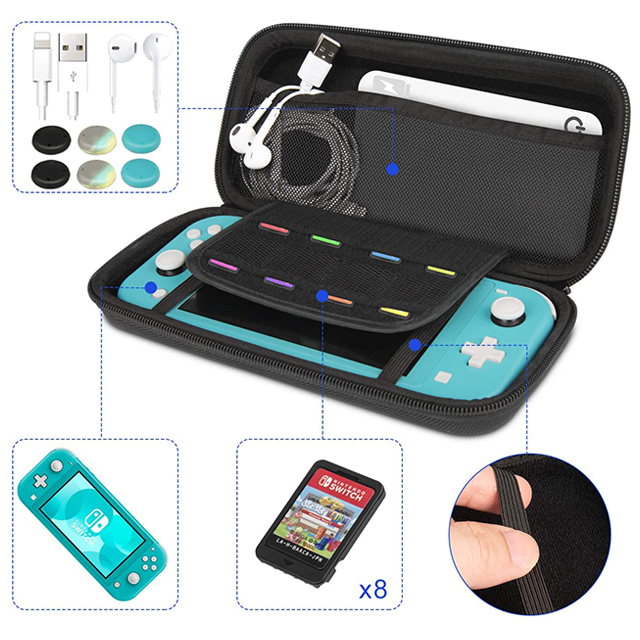 Top Handle Easy Carrying Travel Portable Lightweight Durable Black Eva Hard Case For Switch Lite